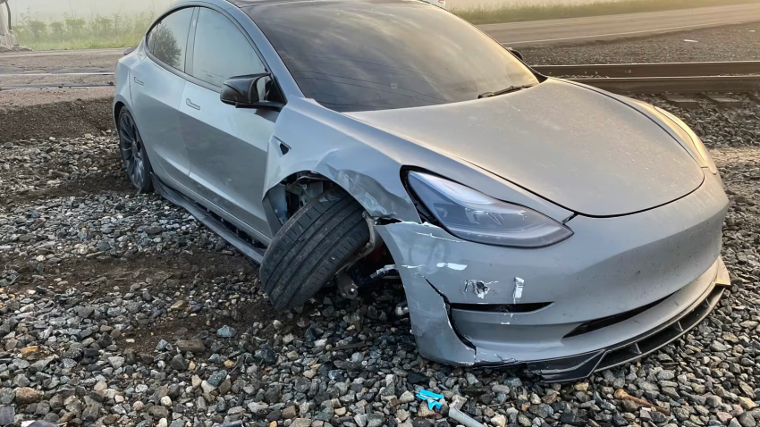 Craig Doty II’s damaged Tesla.Courtesy Craig Doty II